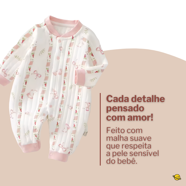 Macacão Cotton em Malha Suave de Botão Brincarzi