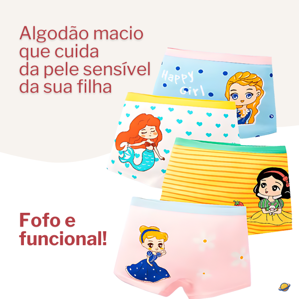 Kit de Calcinhas Infantis Boxer CuteJoy – 4 Peças
