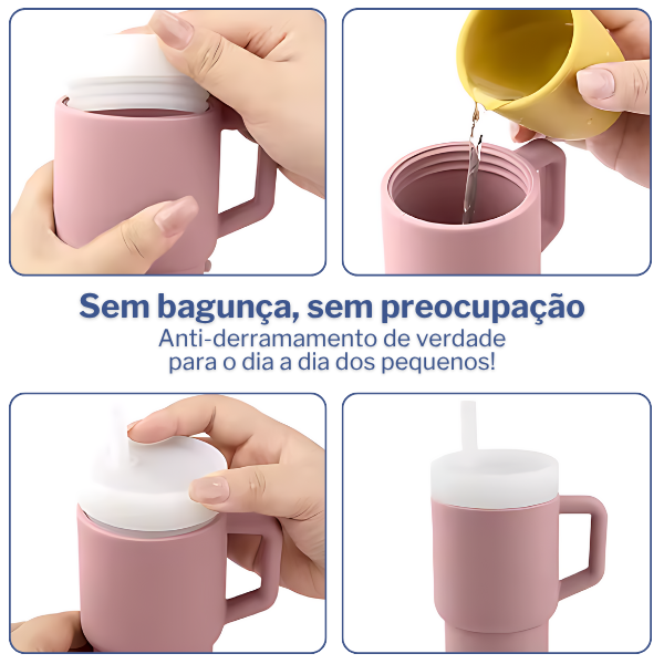 Copo de Silicone com Canudo Anti Derramamento