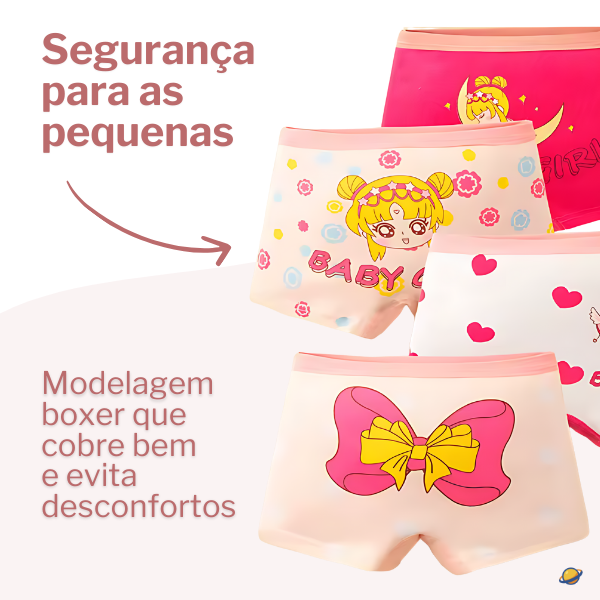 Kit de Calcinhas Infantis Boxer CuteJoy – 4 Peças