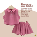 Conjunto Infantil Cropped Polo + Saia-Short blp Brincarzi