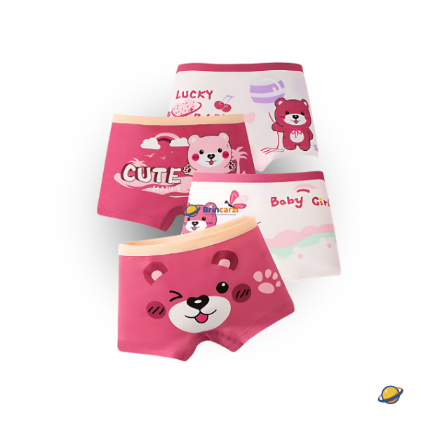 Kit de Calcinhas Infantis Boxer CuteJoy – 4 Peças