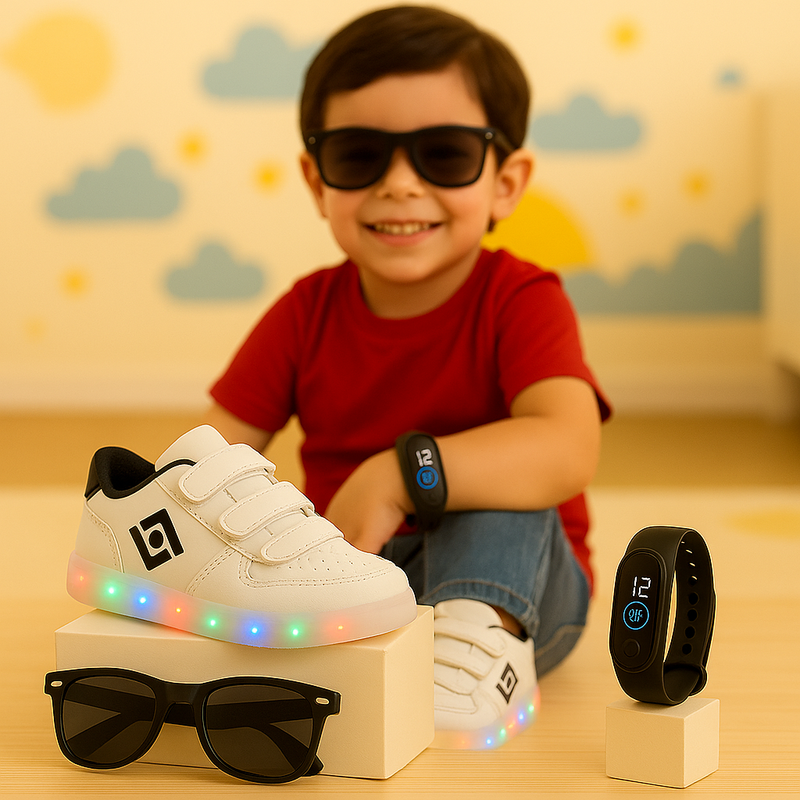 Tênis Light Led + Relógio + Óculos - 3 em 1 (Kids) Brincarzi