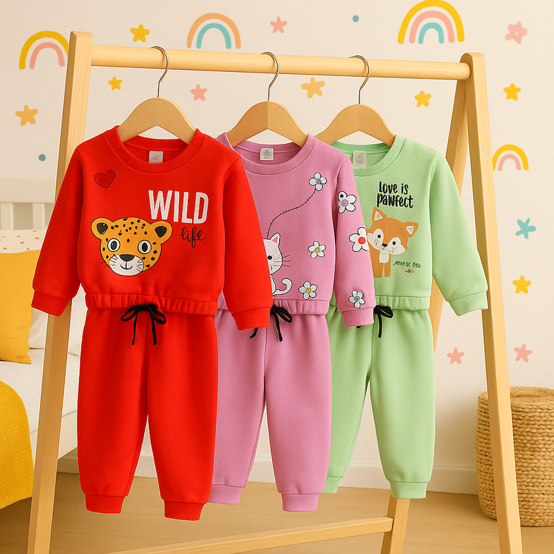 Kit 6 Peças de Moletom Inverno (3 Conjuntos de Casaco + Calça) Brincarzi