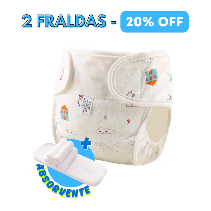 Fralda Reutilizável Impermeável Ecológica + Absorventes