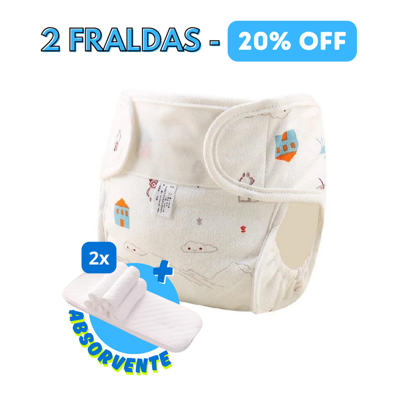 Fralda Reutilizável Impermeável Ecológica + Absorventes
