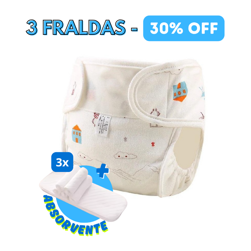 Fralda Reutilizável Impermeável Ecológica + Absorventes
