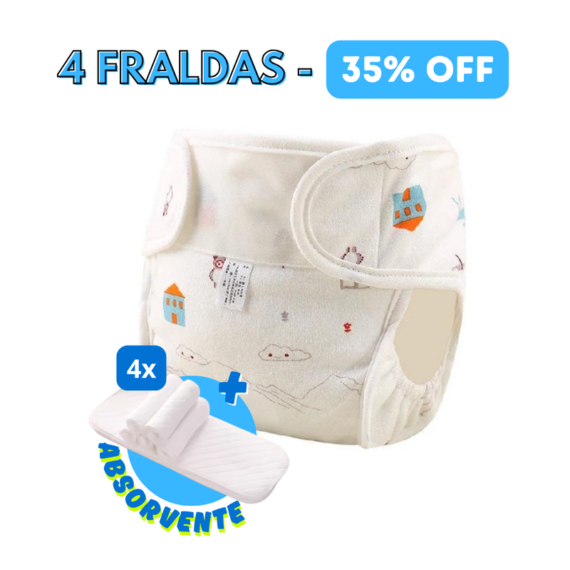 Fralda Reutilizável Impermeável Ecológica + Absorventes