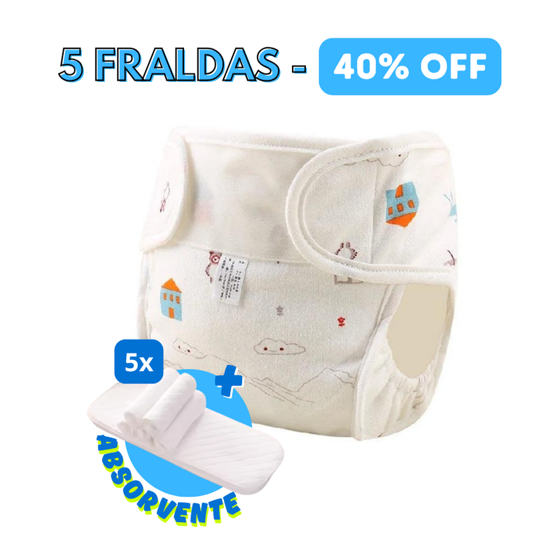 Fralda Reutilizável Impermeável Ecológica + Absorventes