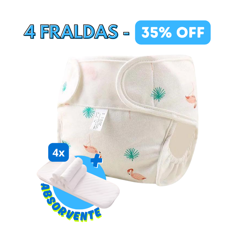 Fralda Reutilizável Impermeável Ecológica + Absorventes