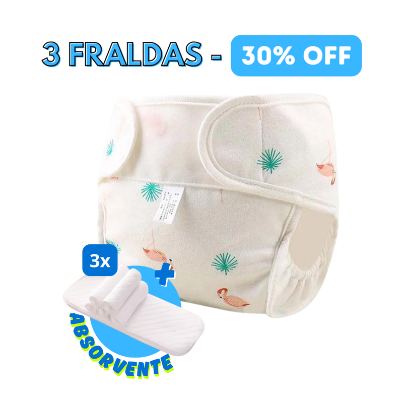 Fralda Reutilizável Impermeável Ecológica + Absorventes