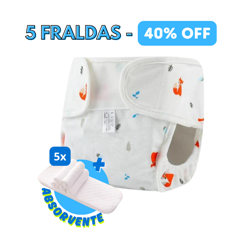 Fralda Reutilizável Impermeável Ecológica + Absorventes
