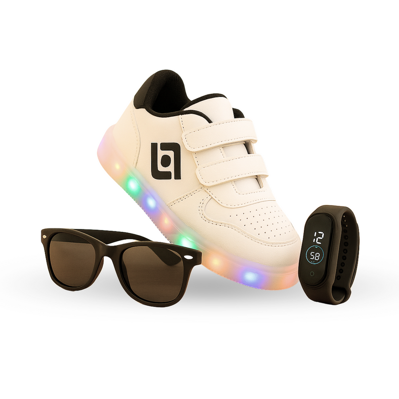 Tênis Light Led + Relógio + Óculos - 3 em 1 (Kids) Brincarzi