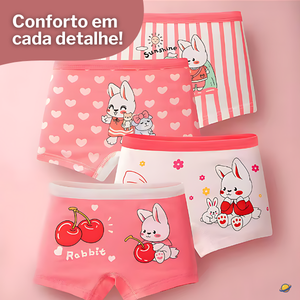 Kit de Calcinhas Infantis Boxer CuteJoy – 4 Peças