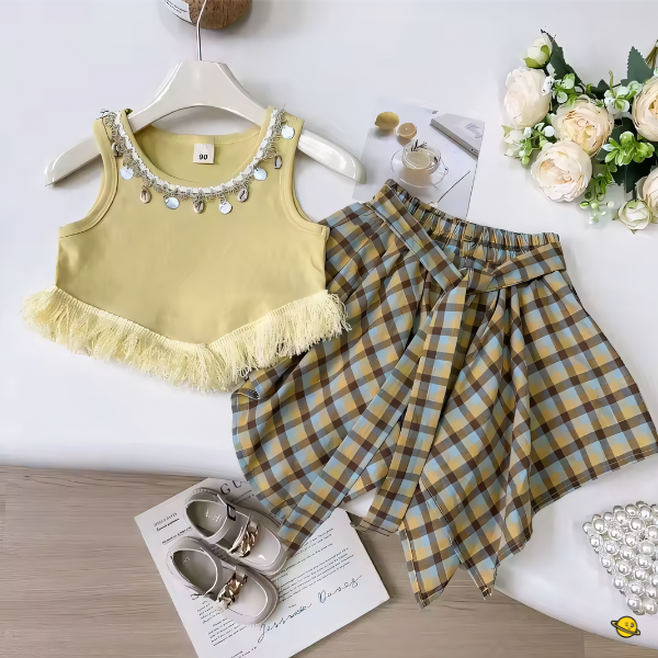 Conjunto Infantil Cropped Polo + Saia-Short blp Brincarzi